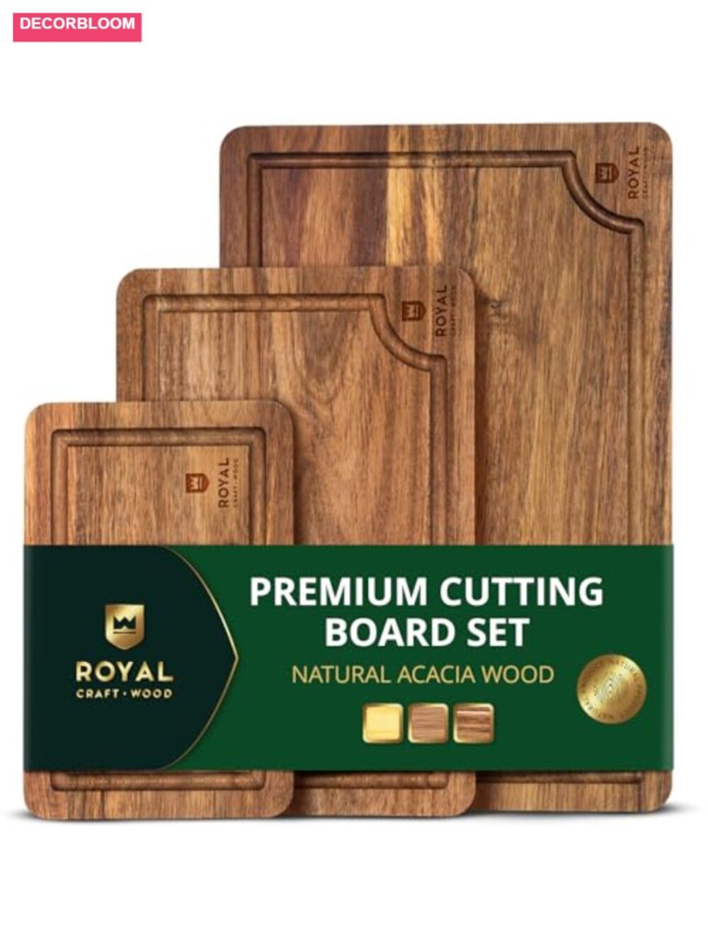 Acacia Wood Cutting Board Set 3 Piece Charcuterie Serving Boards